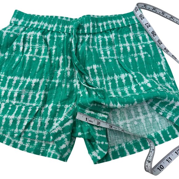 J.Crew Women Size XXS Green Tie-Dye Linen Blend Elastic Waist Short Shorts - Picture 7 of 13